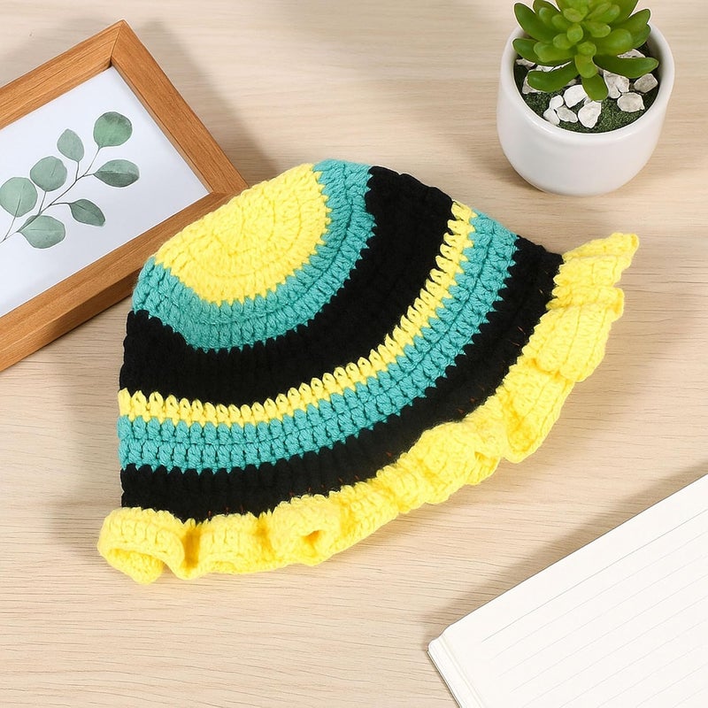 Ahouws Crochet Bucket Hat Women Trendy Knit Floppy Cap Cute Boho Handmade Beanies Outdoor Boho Travel Fishing Hat - Image 3